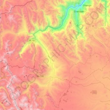Mapa topográfico Yanahuanca, altitud, relieve
