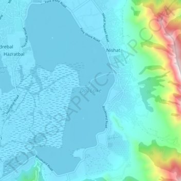 Mapa topográfico Dal Lake, altitud, relieve