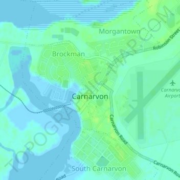 Mapa topográfico Carnarvon, altitud, relieve