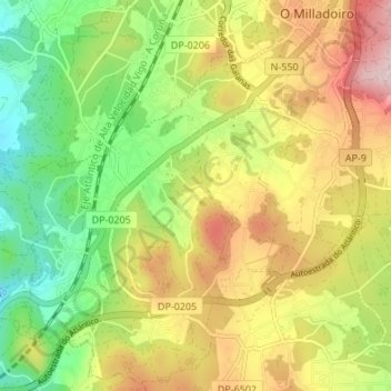 Mapa topográfico Calo, altitud, relieve
