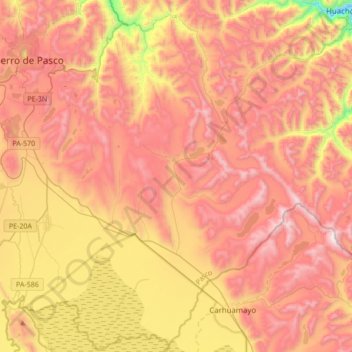 Mapa topográfico Ninacaca, altitud, relieve
