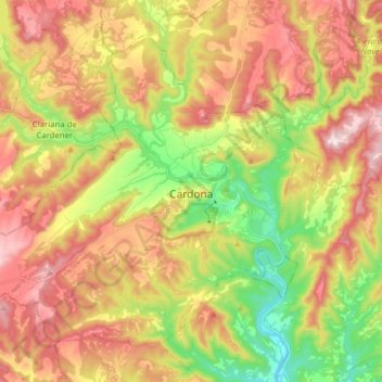 Mapa topográfico Cardona, altitud, relieve