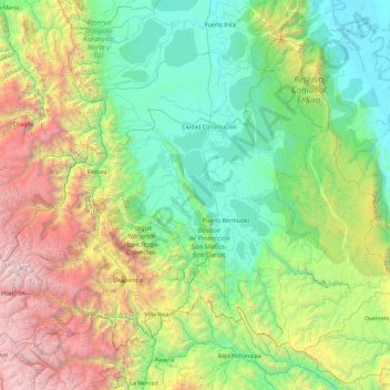 Mapa topográfico Oxapampa, altitud, relieve