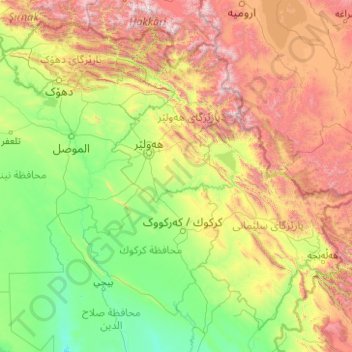 Mapa topográfico Iraqi Kurdistan Region, altitud, relieve