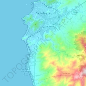 Mapa topográfico Perímetro Urbano Santa Marta, altitud, relieve