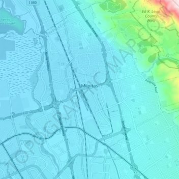 Mapa topográfico Milpitas, altitud, relieve