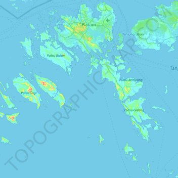 Mapa topográfico Batam City, altitud, relieve