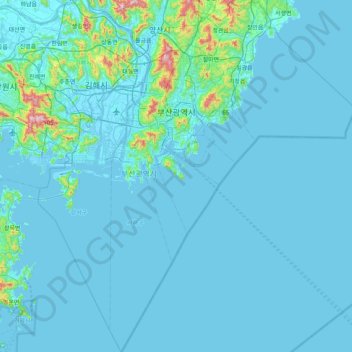 Mapa topográfico Busan, altitud, relieve