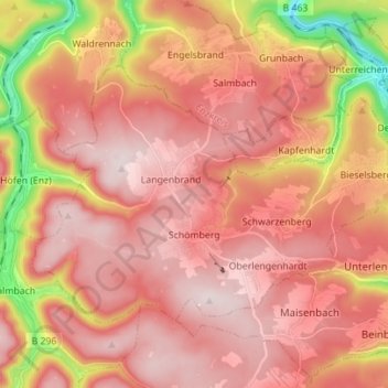 Mapa topográfico Schömberg, altitud, relieve