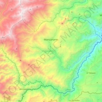 Mapa topográfico Manzanares, altitud, relieve
