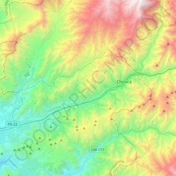 Mapa topográfico Lurigancho, altitud, relieve