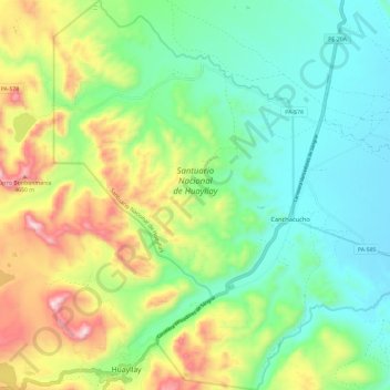 Mapa topográfico Santuario Nacional de Huayllay, altitud, relieve