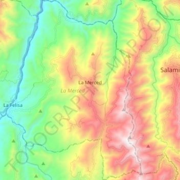 Mapa topográfico La Merced, altitud, relieve