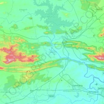 Mapa topográfico Chandil, altitud, relieve