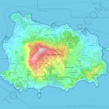 Mapa topográfico Ischia, altitud, relieve