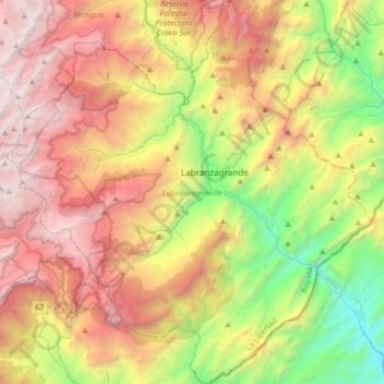 Mapa topográfico Labranzagrande, altitud, relieve