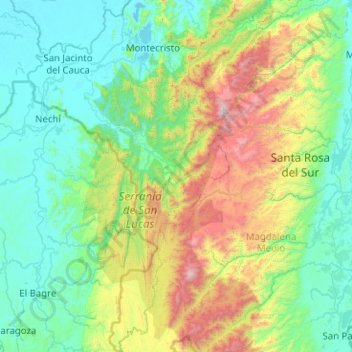 Mapa topográfico Montecristo, altitud, relieve