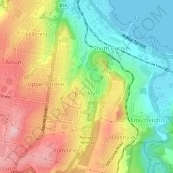 Mapa topográfico Brooklyn, altitud, relieve