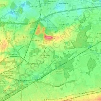 Mapa topográfico Scharnhorst, altitud, relieve