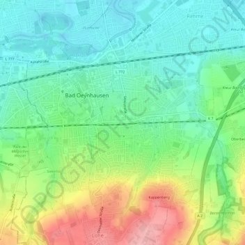 Mapa topográfico Bad Oeynhausen, altitud, relieve