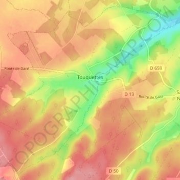 Mapa topográfico Touquettes, altitud, relieve