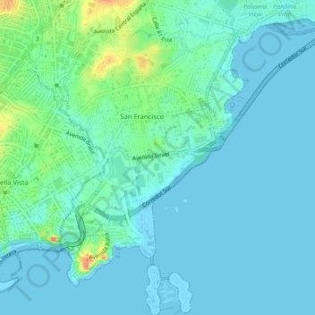 Mapa topográfico San Francisco, altitud, relieve