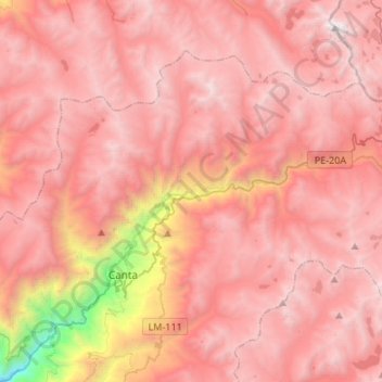 Mapa topográfico Huaros, altitud, relieve