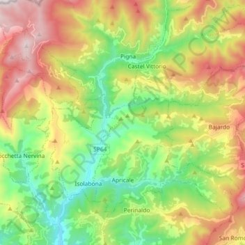 Mapa topográfico Apricale, altitud, relieve