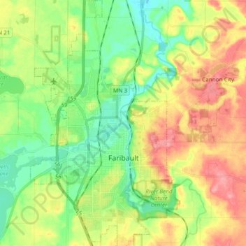 Mapa topográfico Faribault, altitud, relieve