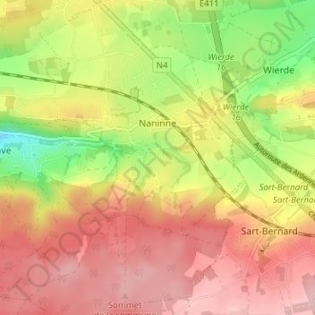 Mapa topográfico Naninne, altitud, relieve