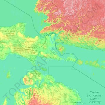 Mapa topográfico Sault Ste. Marie Tribe of Chippewa Indians, altitud, relieve
