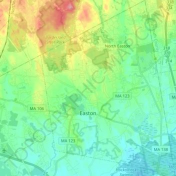 Mapa topográfico Easton, altitud, relieve