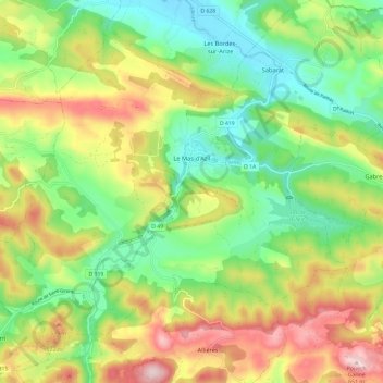 Mapa topográfico Le Mas-d'Azil, altitud, relieve