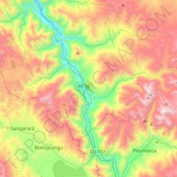 Mapa topográfico Cusipata, altitud, relieve