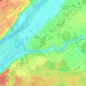 Mapa topográfico Vineuil, altitud, relieve