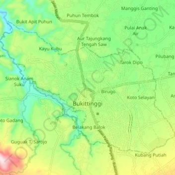Mapa topográfico Bukittinggi, altitud, relieve