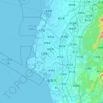 Mapa topográfico 臺南市, altitud, relieve