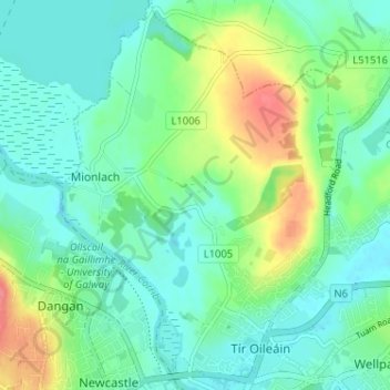 Mapa topográfico Menlough, altitud, relieve