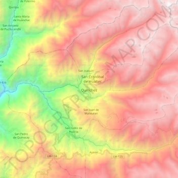 Mapa topográfico Quinches, altitud, relieve