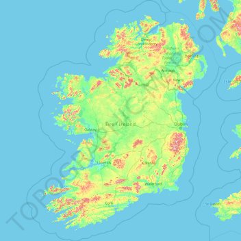Mapa topográfico Irlanda, altitud, relieve