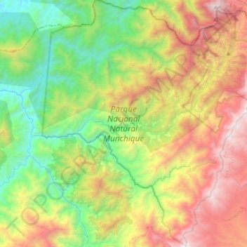 Mapa topográfico Parque Nacional Natural Munchique, altitud, relieve