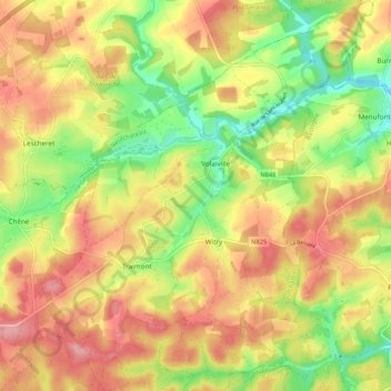 Mapa topográfico Witry, altitud, relieve