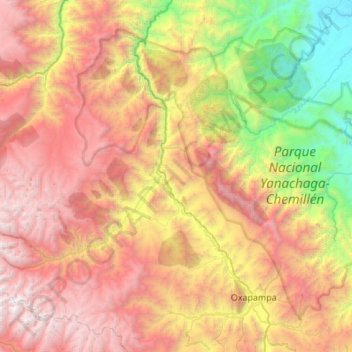 Mapa topográfico Huancabamba, altitud, relieve