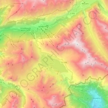 Mapa topográfico Lanslebourg-Mont-Cenis, altitud, relieve