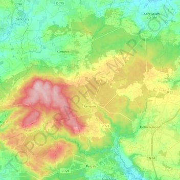 Mapa topográfico Paimpont, altitud, relieve