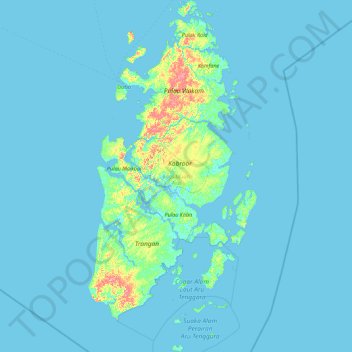 Mapa topográfico Aru Islands, altitud, relieve