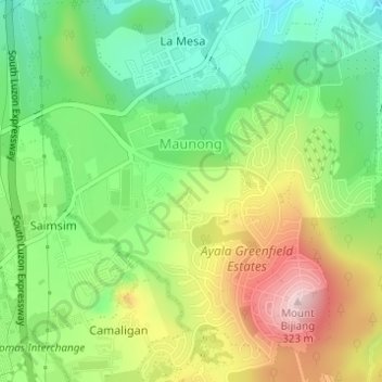 Mapa topográfico Maunong, altitud, relieve