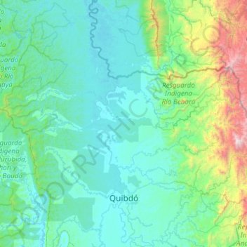 Mapa topográfico Quibdó, altitud, relieve