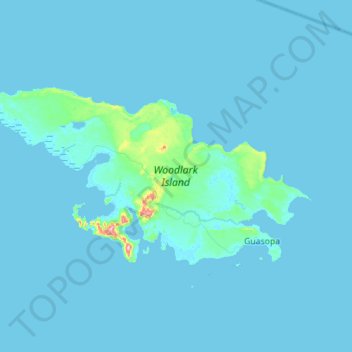 Mapa topográfico Woodlark Island, altitud, relieve