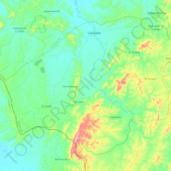 Mapa topográfico Canalete, altitud, relieve
